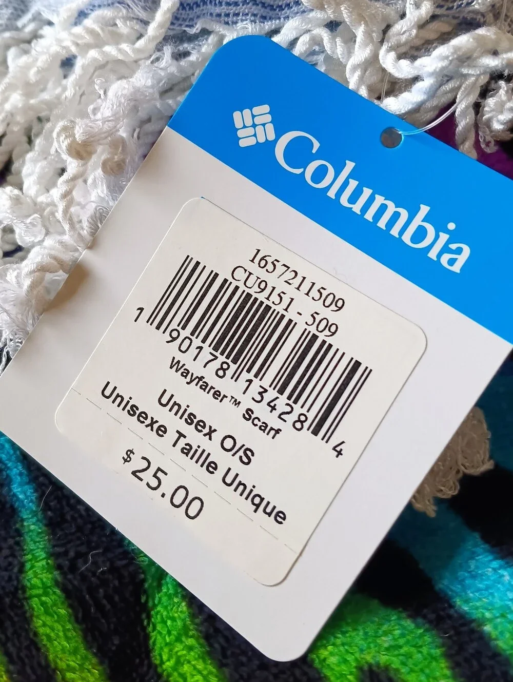 🖤NWT Columbia Wayfarer Cotton Scarf Striped Blue Tassles One Size Unisex